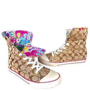 Coach Bonney Poppy high top converse style gold over sneakers Sz7